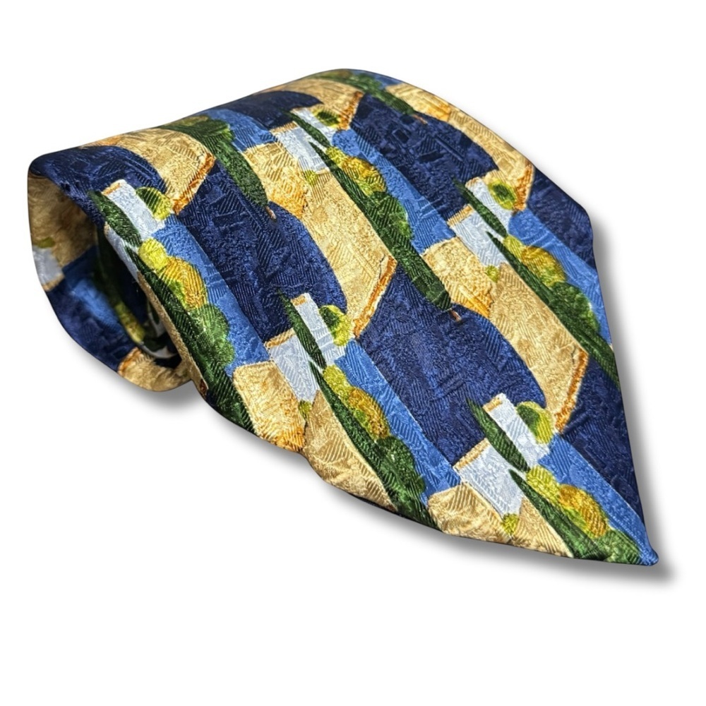Ermenegildo Zegna Men’s Patterned Silk Tie, 4” Wide, Blue/ Green